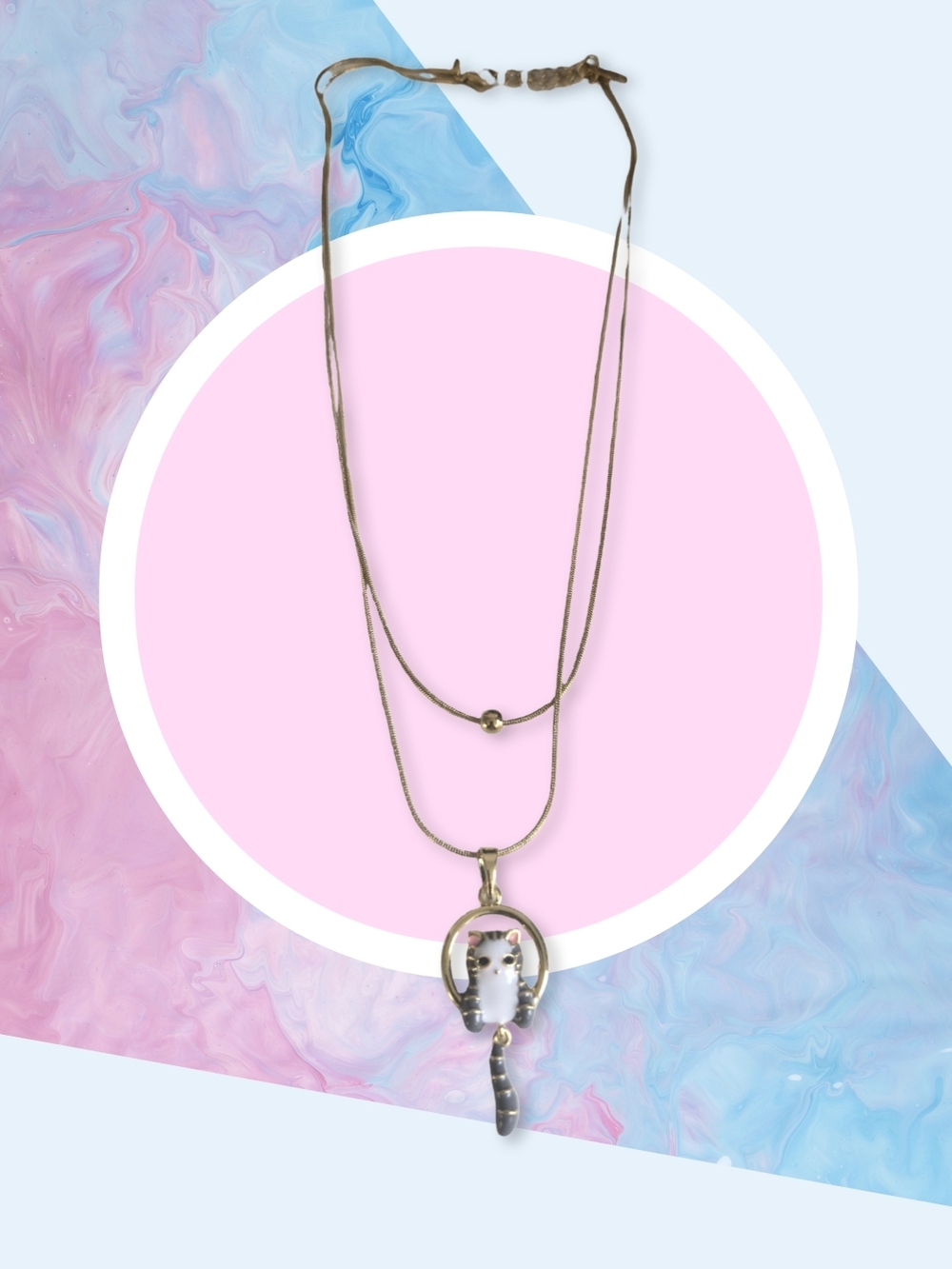 Gold-Tone Cat Pendant Layered Necklace - Women Jewelry